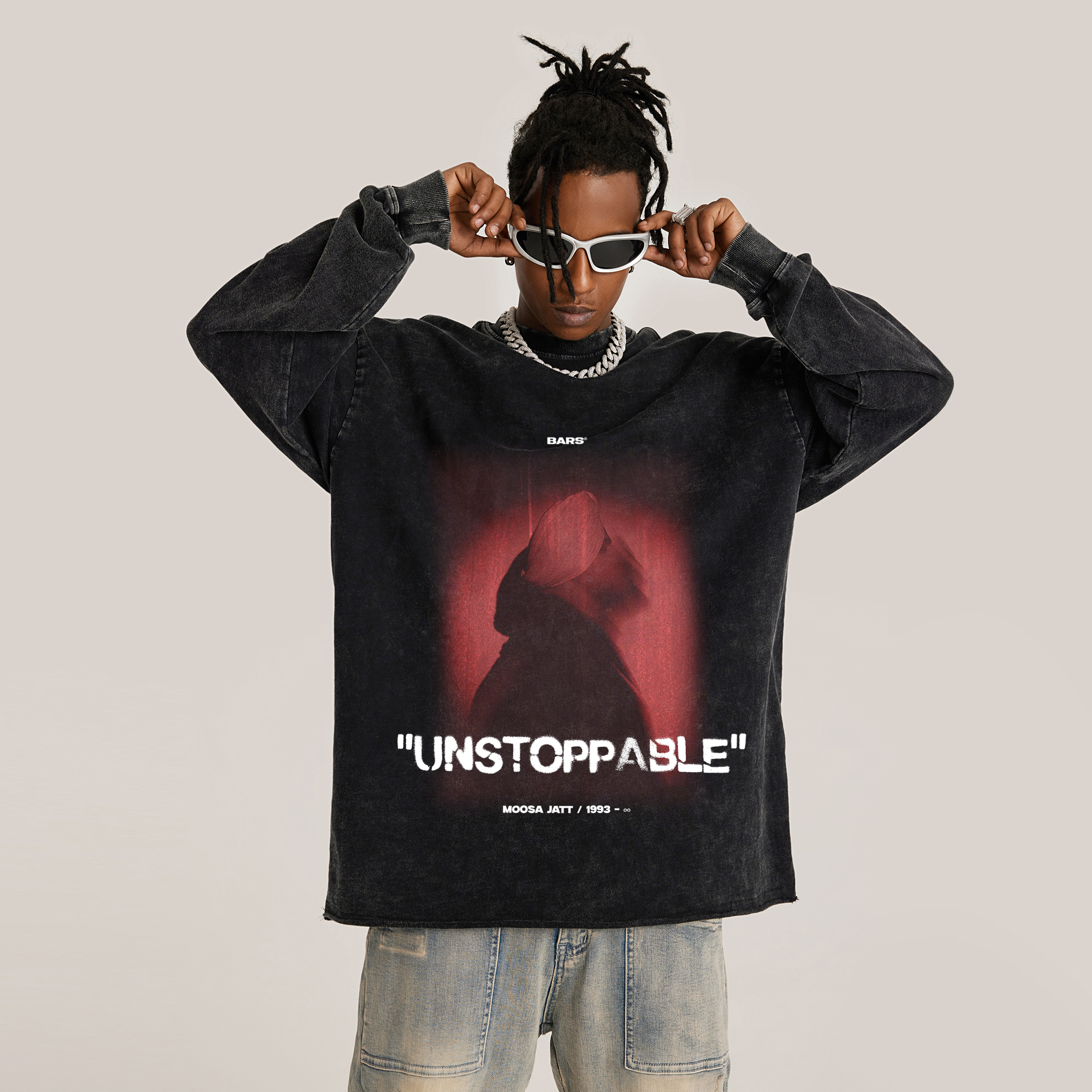 The Unstoppable '93 | Unisex Raw Hem Faded Long Sleeve T-shirt